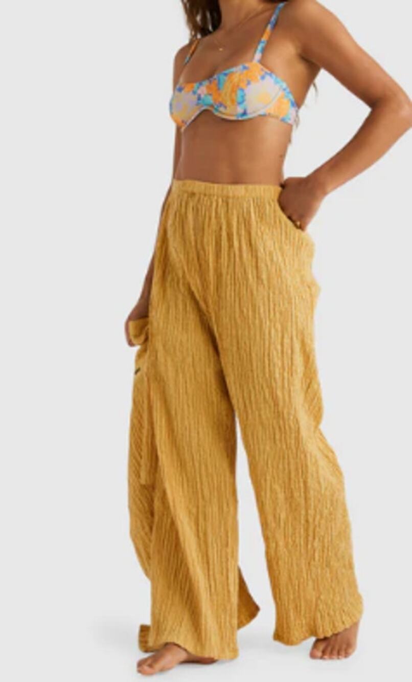 Billabong Womens Julia Pants Crinkle Gauze Citrus light golden yellow XL 14 NWT
